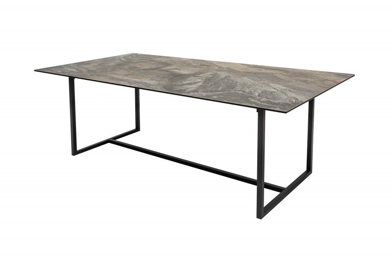 Levně Estila Mramorový hranatý jídelní stůl Collabor s černými kovovými nohami 200cm