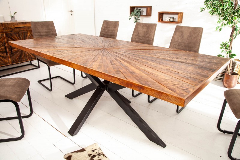 Estila Masivní dlouhý jídelní stůl Fair Haven s industriální kovovou překřížením konstrukcí 200cm