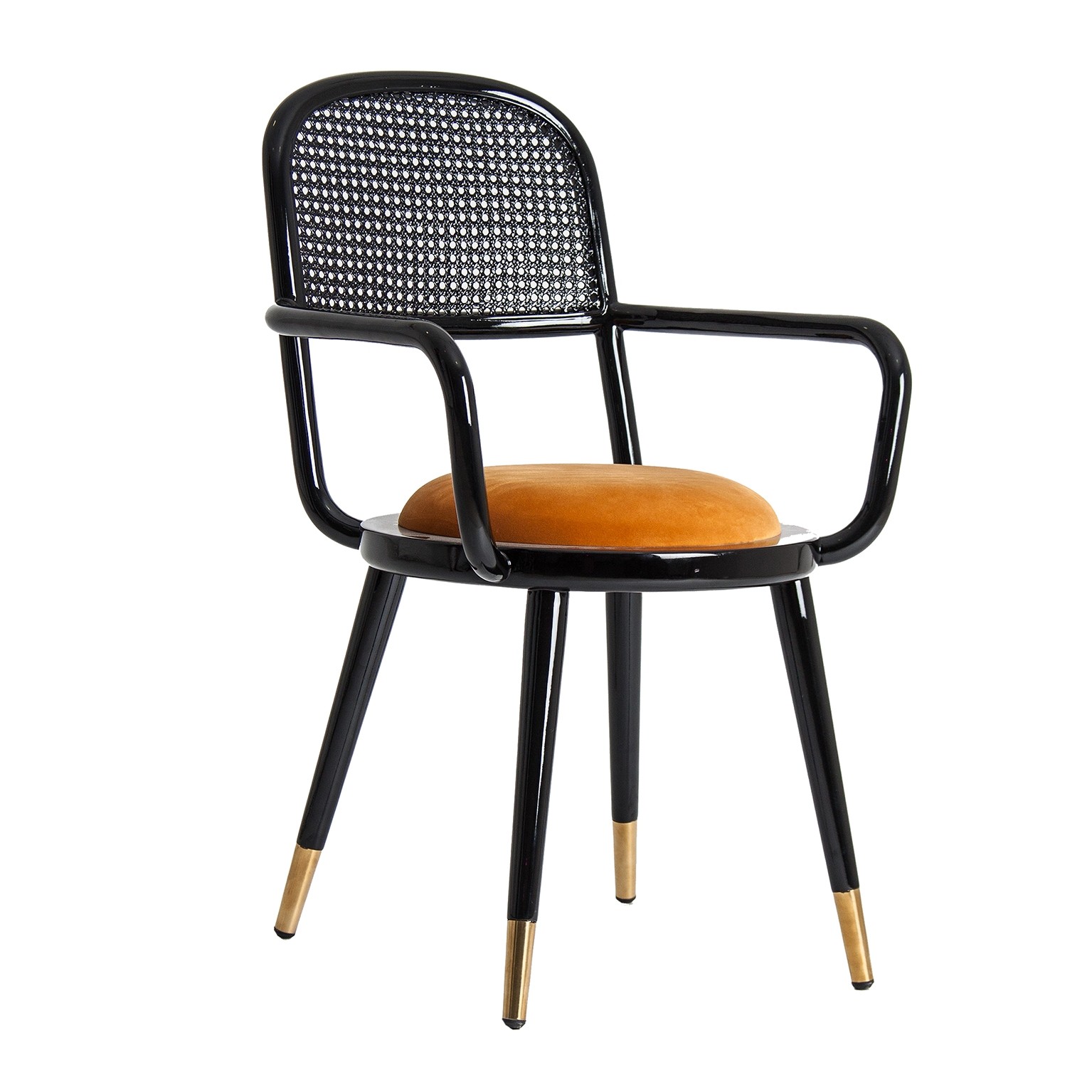 Estila Art-deco jídelní židle Brilon z černého dřeva s hořčicovým potahem 89cm