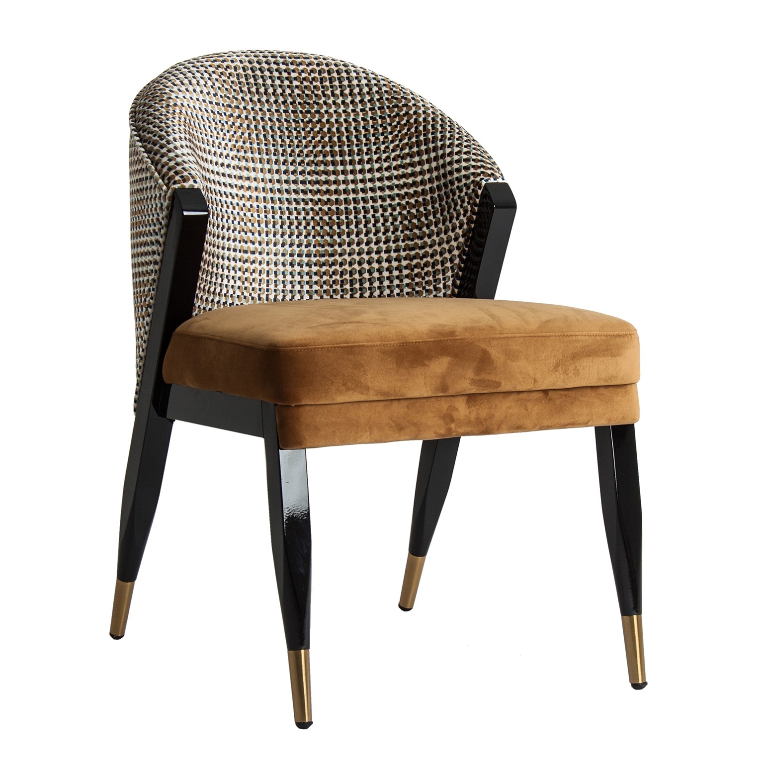 Levně Estila Art deco luxusní hořčicová židle Brilon s černými masivními nohami 84cm