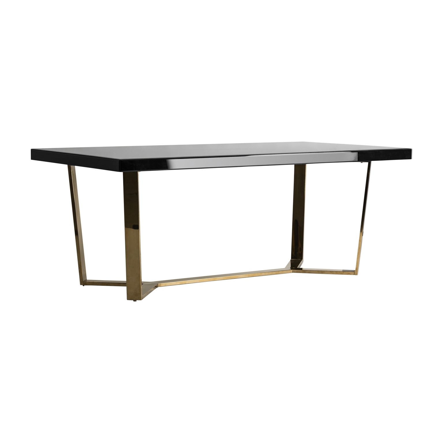 Estila Art-deco luxusní jídelní stůl Oliva s černou hranatou deskou a zlatou konstrukcí 200cm