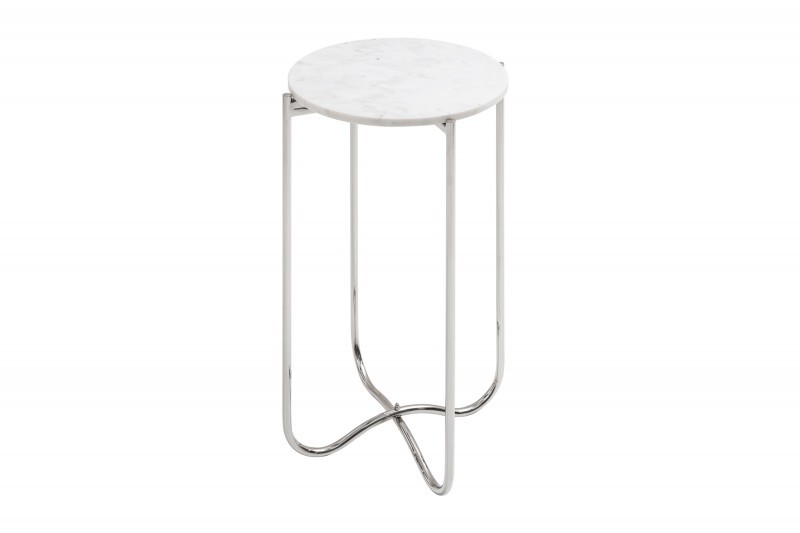 Levně Estila Art-deco stříbrný příruční stolek Jaspis s bledou mramorovou kruhovou deskou 35cm