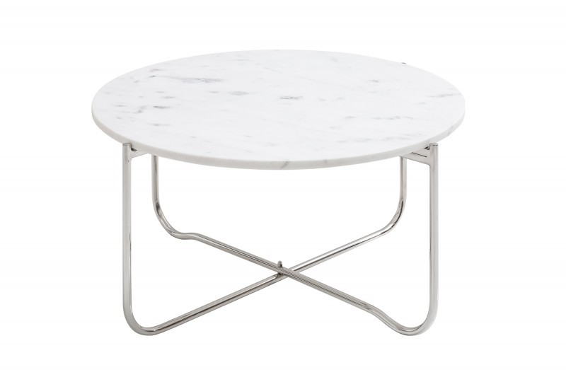 Levně Estila Art-deco bílý kruhový konferenční stolek Jaspis s mramorovou deskou a nohami z kovu 62cm