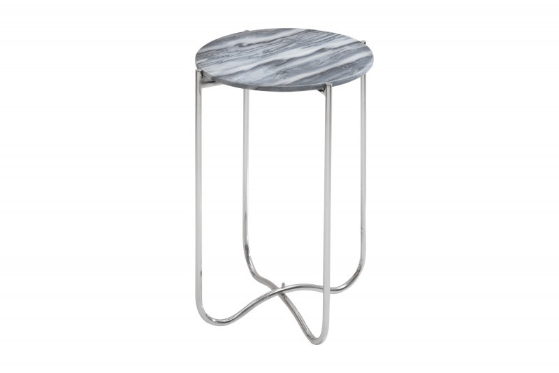 Levně Estila Art-deco luxusní příruční stolek Jaspis s šedou mramorovou deskou a stříbrnou konstrukcí z kovu 38cm