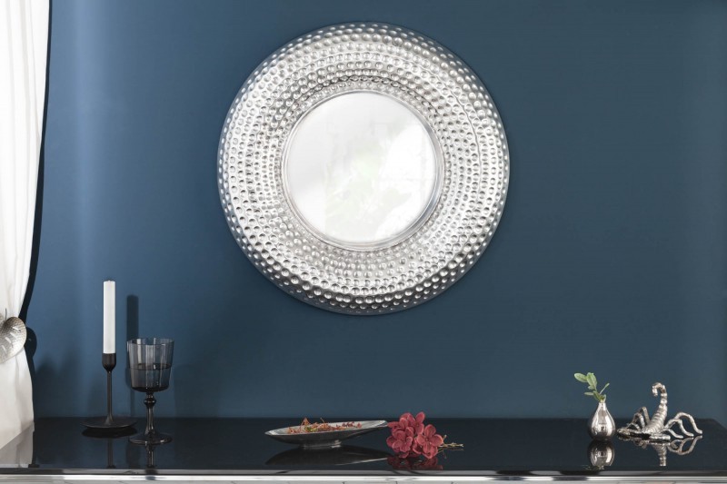 Estila Orientální kruhové závěsné zrcadlo Solei s hrubým stříbrným rámem 60cm