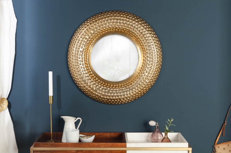 Levně Estila Orientální luxusní nástěnné zrcadlo Solei v zlatém rámu ve tvaru kruhu 60cm