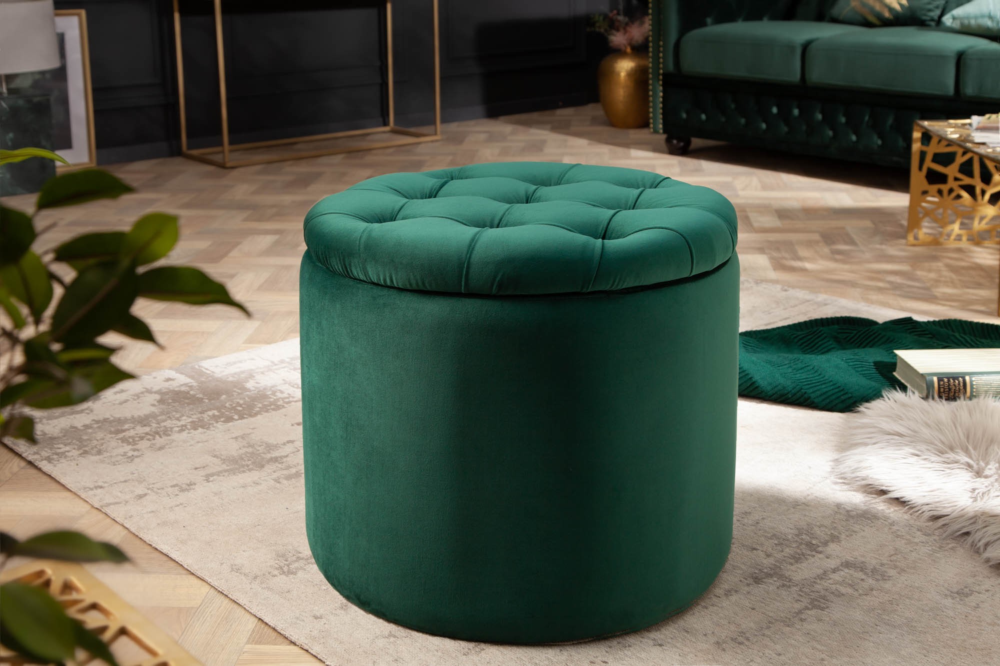 Levně Estila Zámecká designová smaragdová taburetka Modern Barock s úložným prostorem 50cm