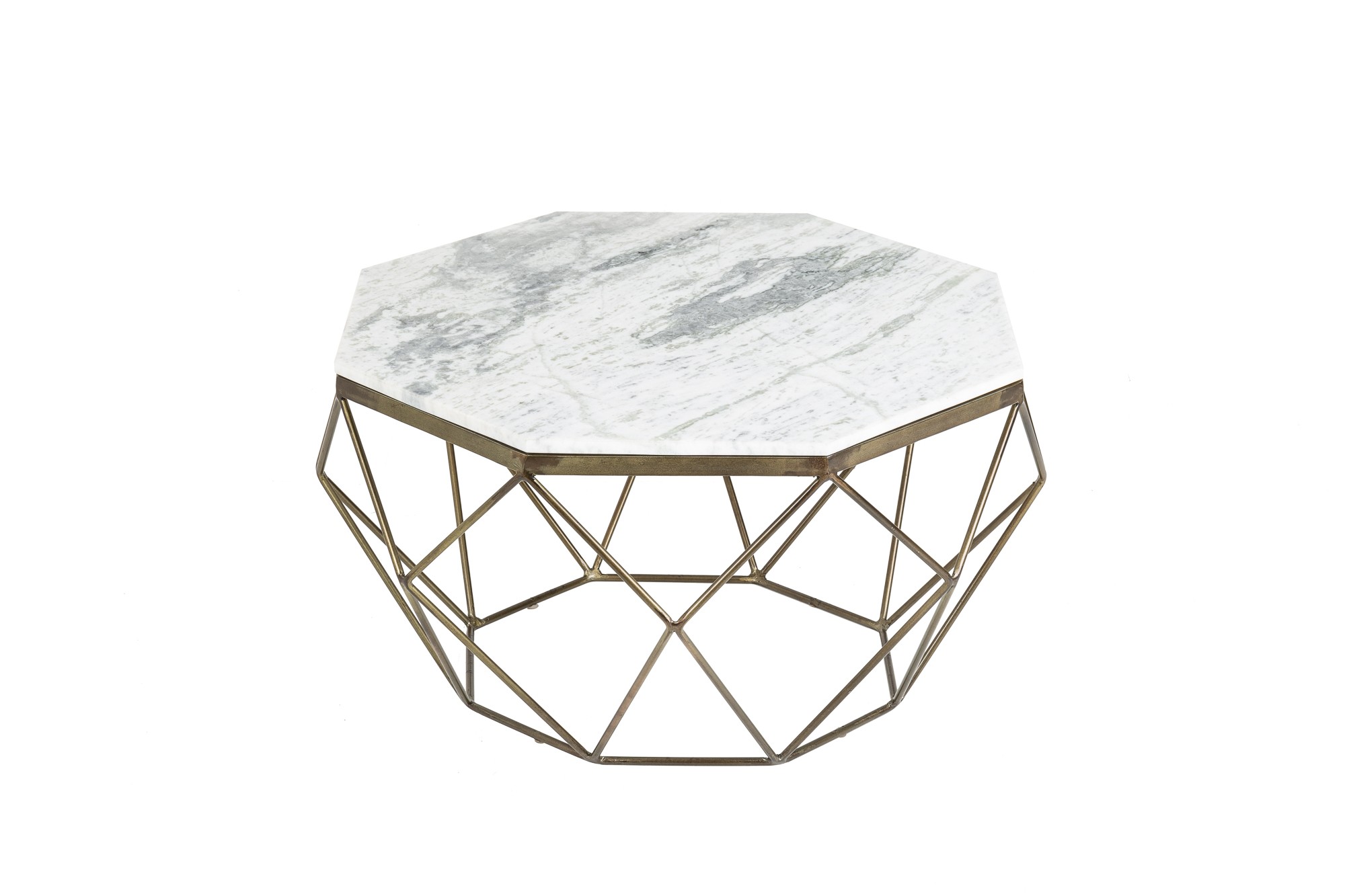 Levně Estila Art-deco stylový konferenční stolek Adamantino s bílou mramorovou deskou a bronzovou konstrukcí ve tvaru diamantu 69cm