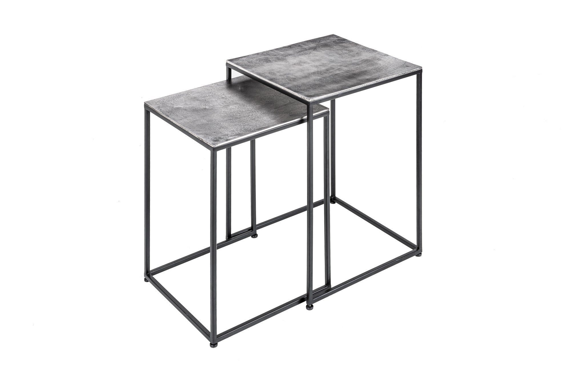 Levně Estila Moderní šedý set příručních stolků Elements se čtvercovou deskou a černou konstrukcí z kovu 40cm