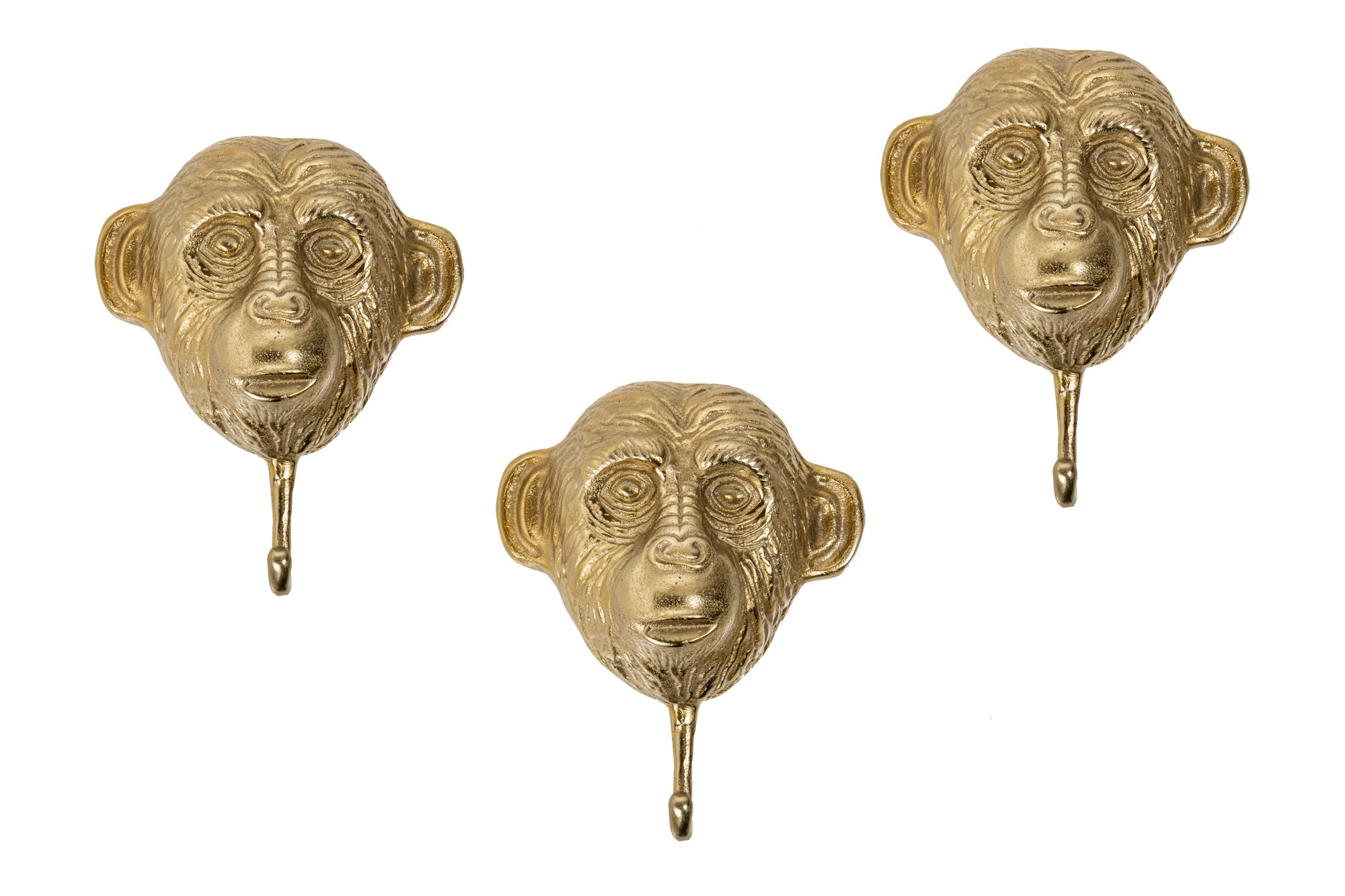 Levně Estila Sada tří věšáků ve tvaru opice Mejenga ve zlatém odstínu 25cm