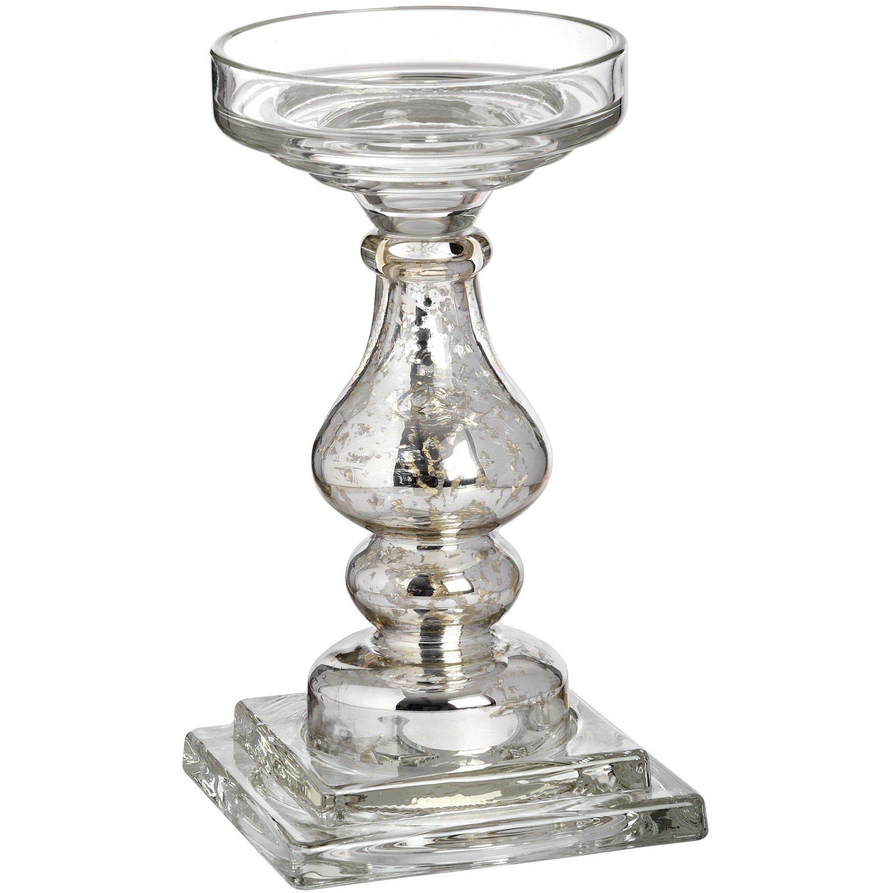 Levně Estila Antický skleněný stříbrný stojan na svíčku 24cm