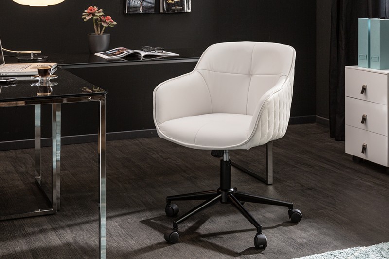 Levně Estila Moderní designová bílá kancelářská židle Tapiq na kolečkách 81cm