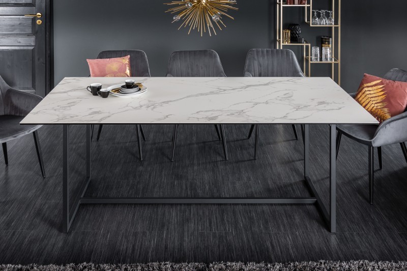 Levně Estila Moderní mramorový jídelní stůl Collabor bílé barvy z keramiky a kovu 200cm