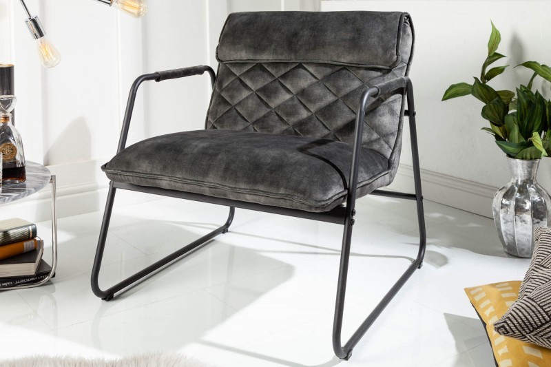 Estila Retro prošívané šedozelené křeslo Fresno s kovovou konstrukcí 79cm