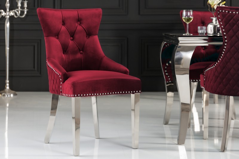 Estila Zámecká chesterfield židle Eleanor v červené barvě ze sametu 97cm