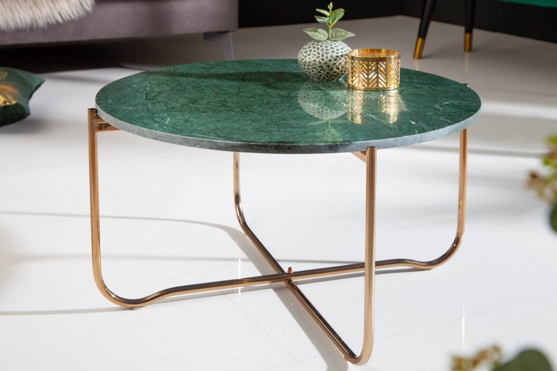 Estila Art-deco kruhový konferenční stolek Noble zelené barvy z mramoru 62cm