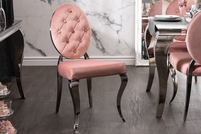 Estila Zámecká jídelní židle Modern Barock s růžovým potahem a stříbrnými nožičkami 92cm