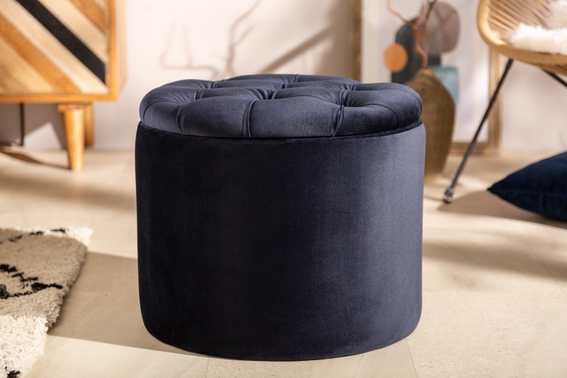 Estila Moderní designová taburetka Modern Barock v tmavomodré barvě s úložným prostorem 50cm