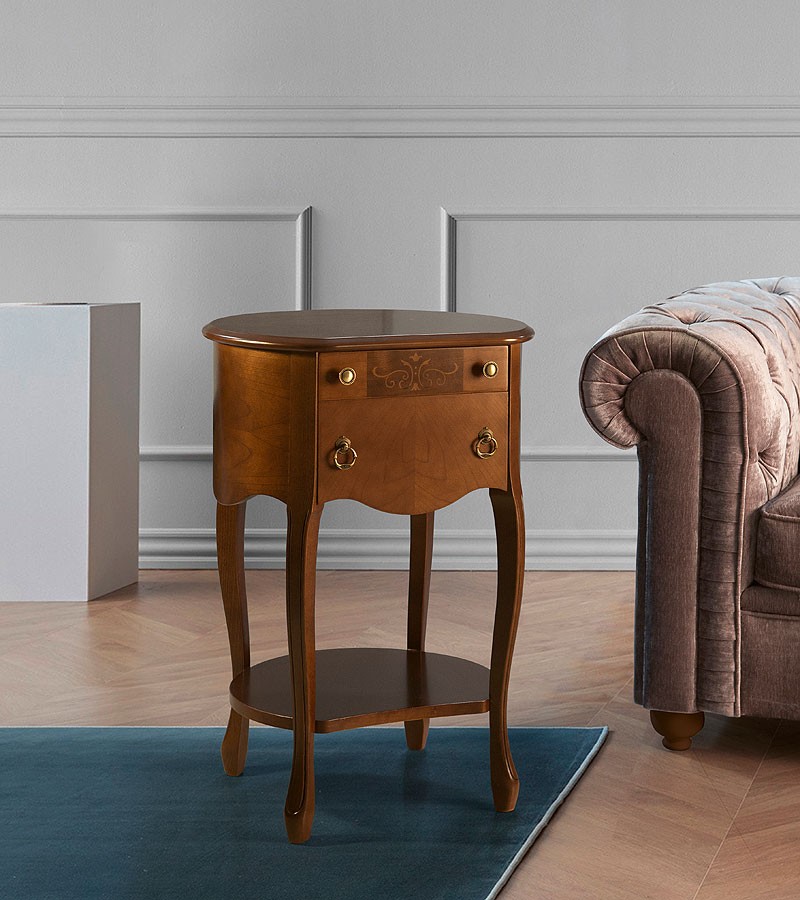 Levně Estila Luxusní rustikální příruční stolek Castilla s oblým tvarem 50cm