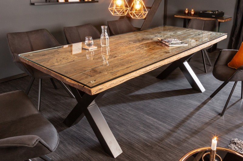 Levně Estila Industriální jídelní stůl Barracuda ze dřeva a kovu 220cm