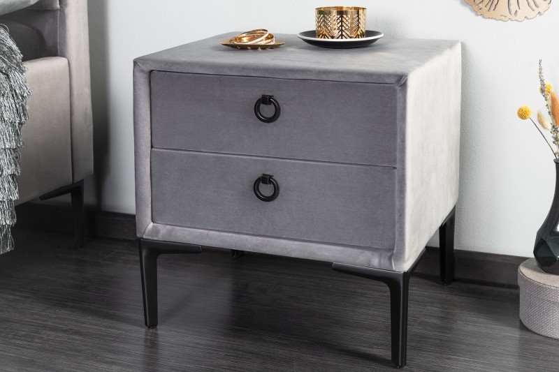 Estila Moderní noční stolek Everson s potahem šedé barvě s dvěma zásuvkami 45cm