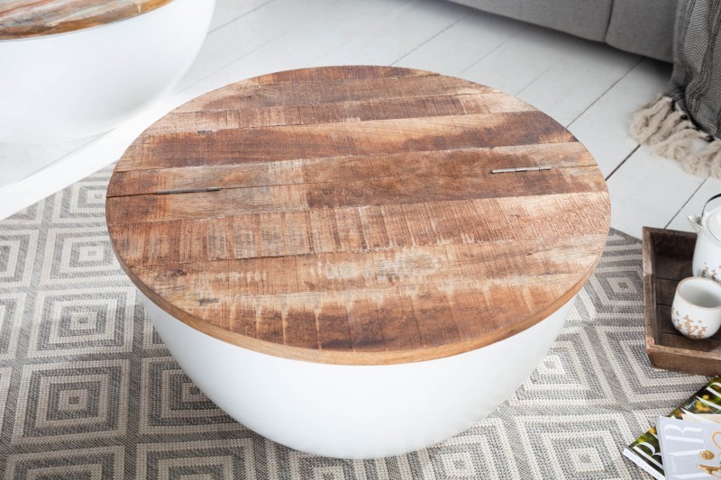Estila Moderní kulatý konferenční stolek Sevii z kovu a dřeva s úložným prostorem 61cm