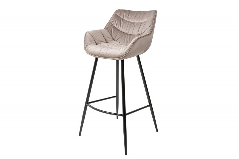Levně Estila Retro barová židle Ima v sametové šampaňské barvě s černou kovovou konstrukcí 105cm