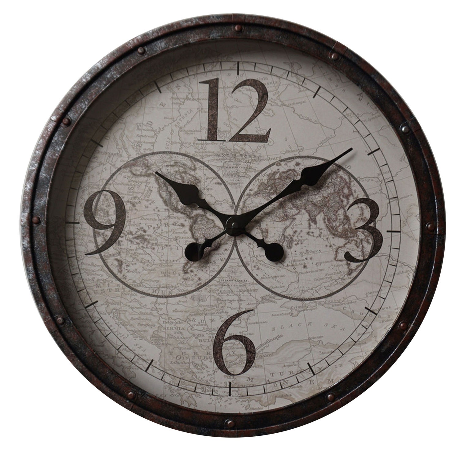 Levně Estila Rustikální designové nástěnné hodiny Nomad s černým rámem 50cm