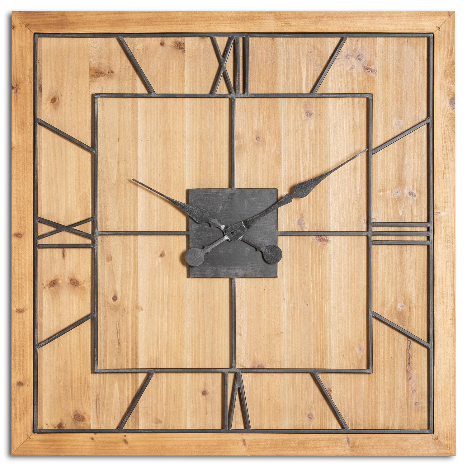 Levně Estila Industriální jedinečné velké čtvercové nástěnné hodiny Faarzal s římskými číslicemi 90cm