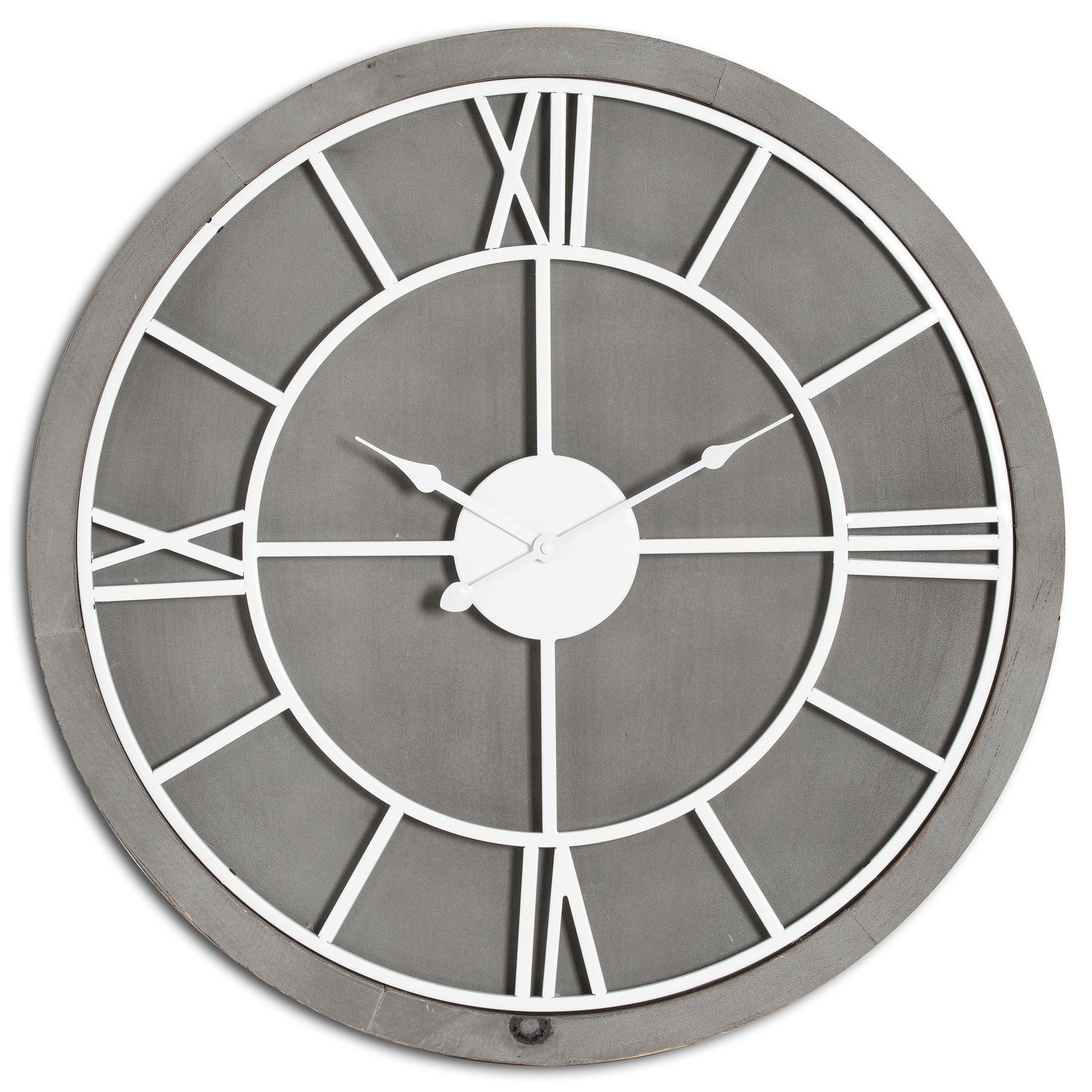 Estila Moderní jedinečné kulaté nástěnné hodiny Stormhill s římskými číslicemi stříbrné barvy 60cm