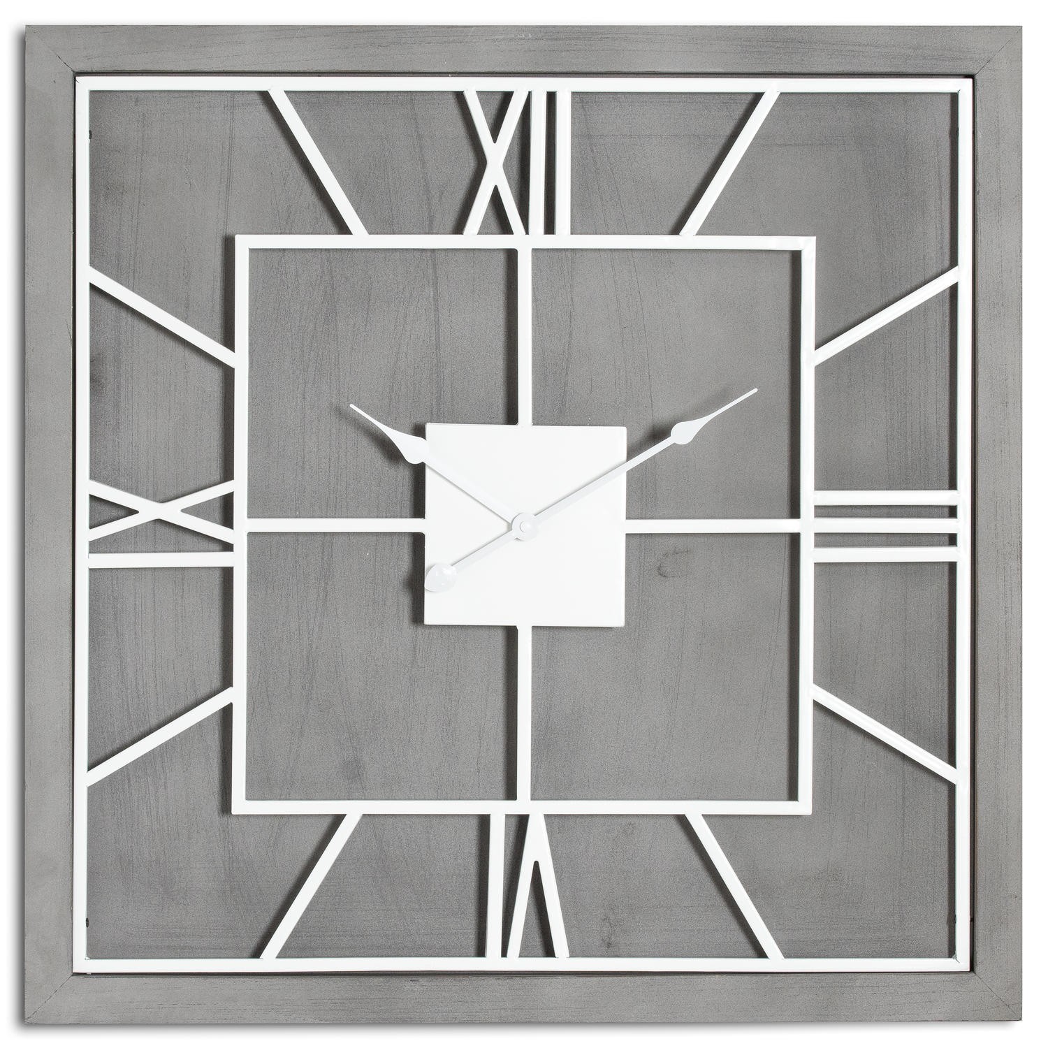 Levně Estila Moderní jedinečné čtvercové nástěnné hodiny Stormhill s římskými číslicemi stříbrné barvy 60cm