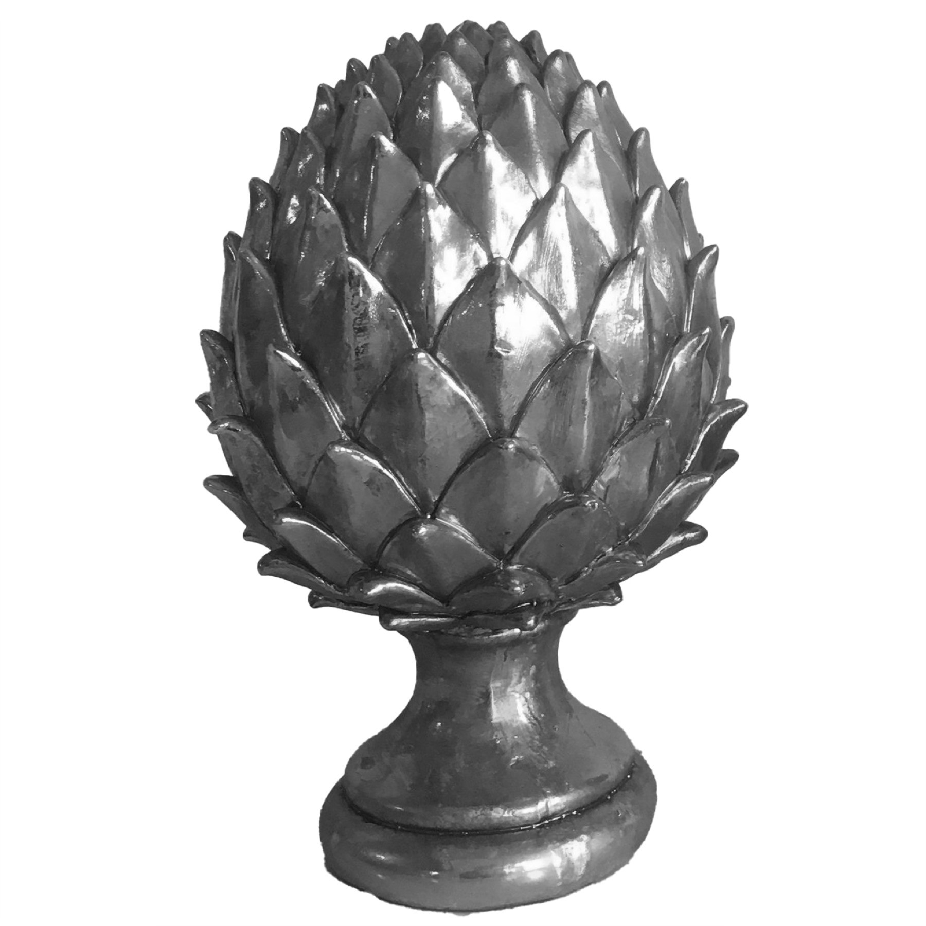 Levně Estila Designová stříbrná dekorační soška Borová šiška z keramiky 23cm