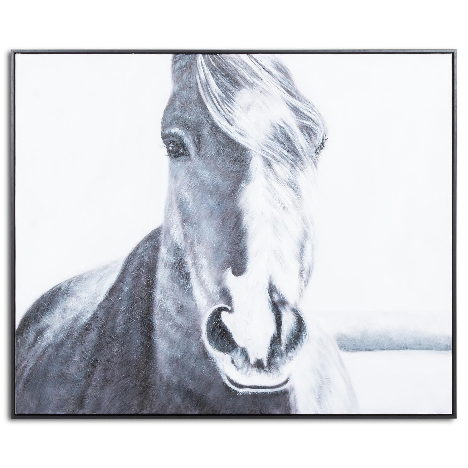 Estila Ručně malovaný obraz Kůň s černým dřevěným rámem 100x120