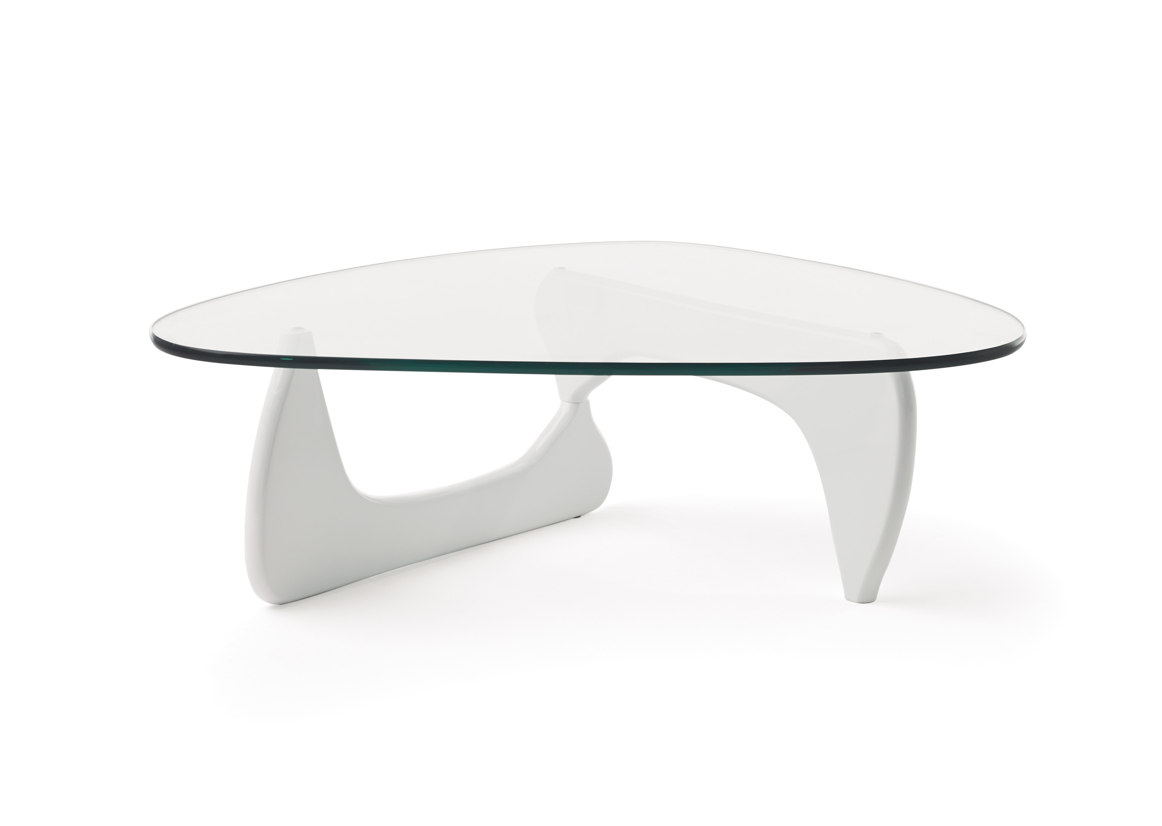 Levně Estila Moderní skleněný konferenční stolek Dezina oblých tvarů s bílou podstavou 125cm