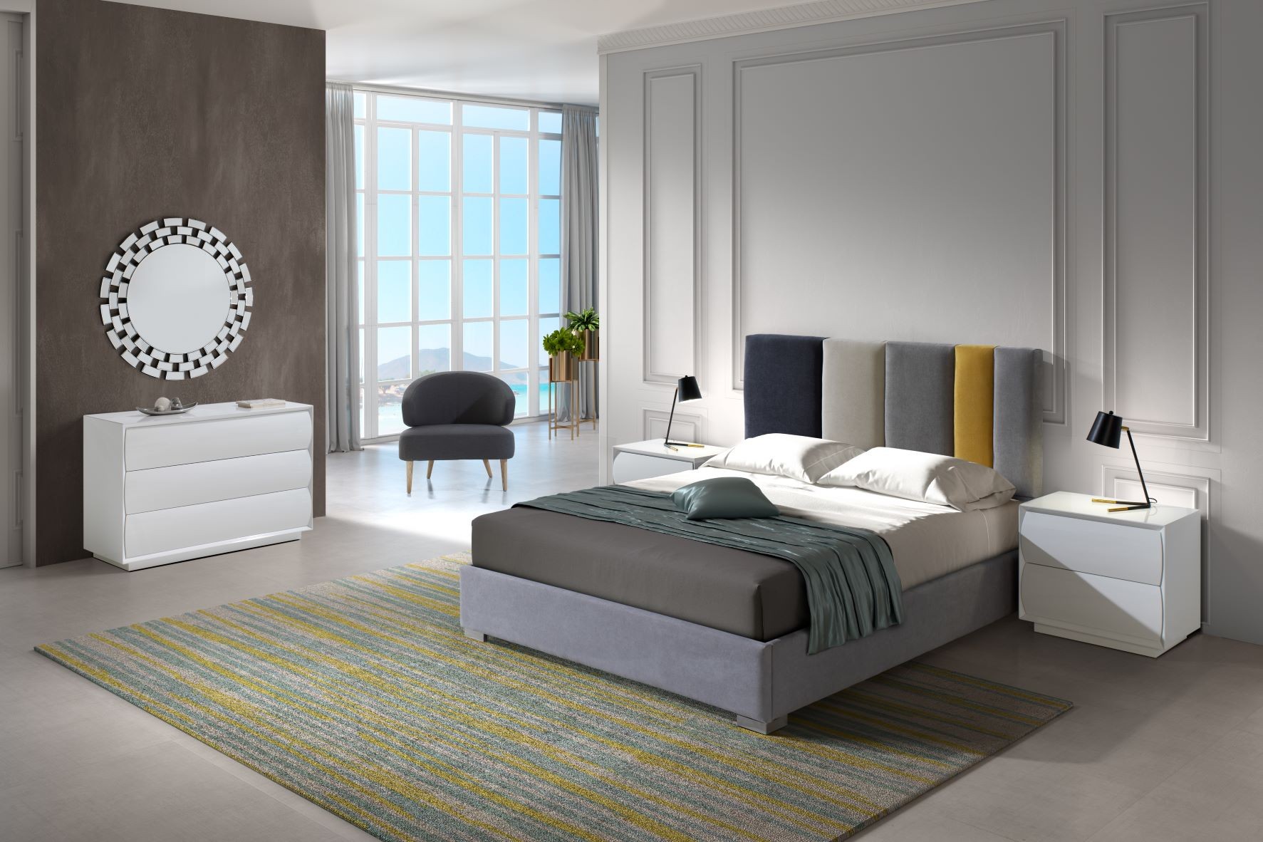 Levně Estila Moderní čalouněná manželská postel Margot se sivým prošíváním a s úložným prostorem 150-180cm
