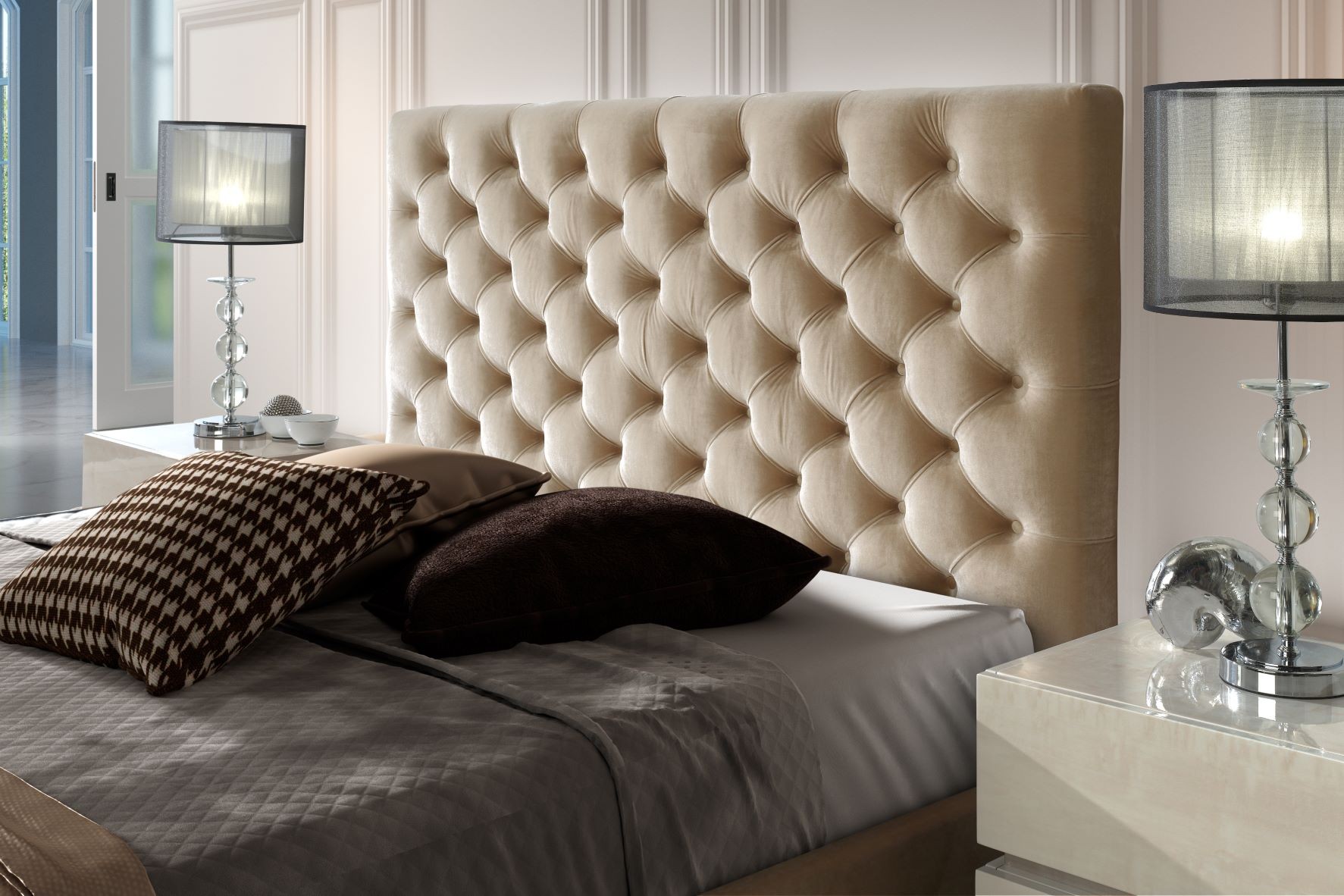 Levně Estila Chesterfield čalouněná postel Gala v moderním stylu s úložným prostorem 140-180cm