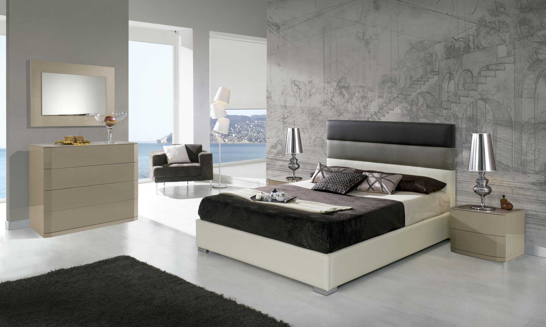 Levně Estila Moderní kožená čalouněná postel Desiree s bílo-černým potahem 90-180cm