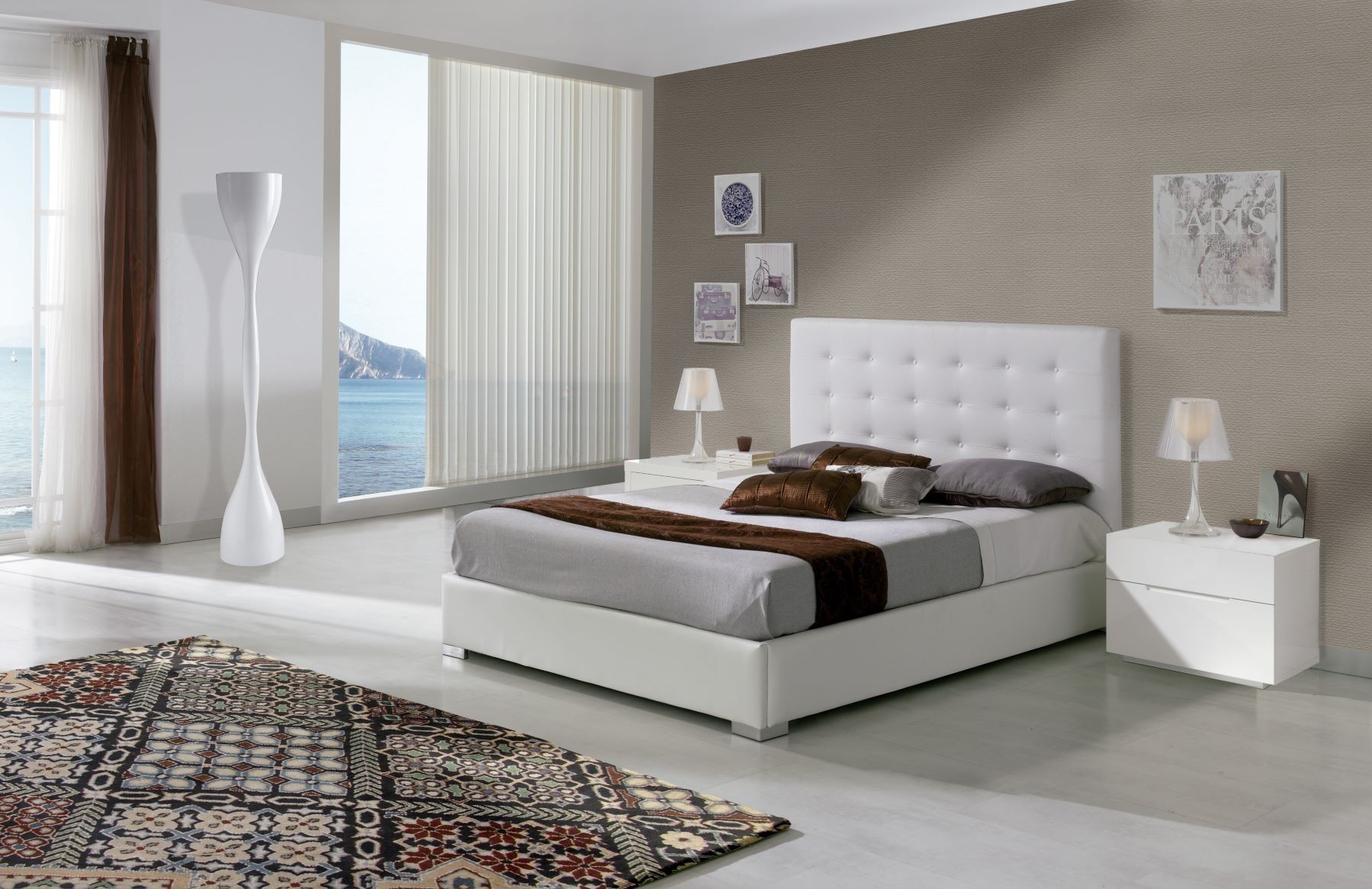 Estila Kožená designová postel Eva s vysokým čelem s chesterfield prošíváním bílé barvy 90-180cm