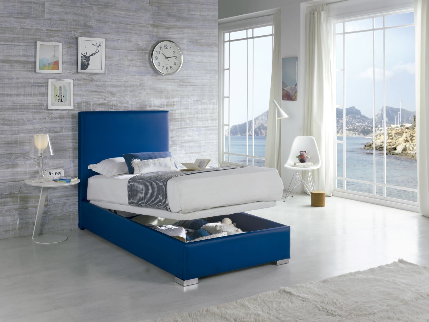 Levně Estila Moderní jednolůžková kožená postel Piccolo s úložným prostorem 90-105cm
