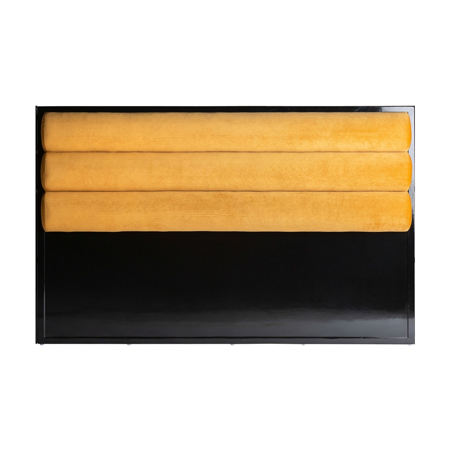 Estila Art-deco zadní čelo postele Bellow v lesklé černé barvě s hořčicově žlutým sametovým čalouněním 190cm