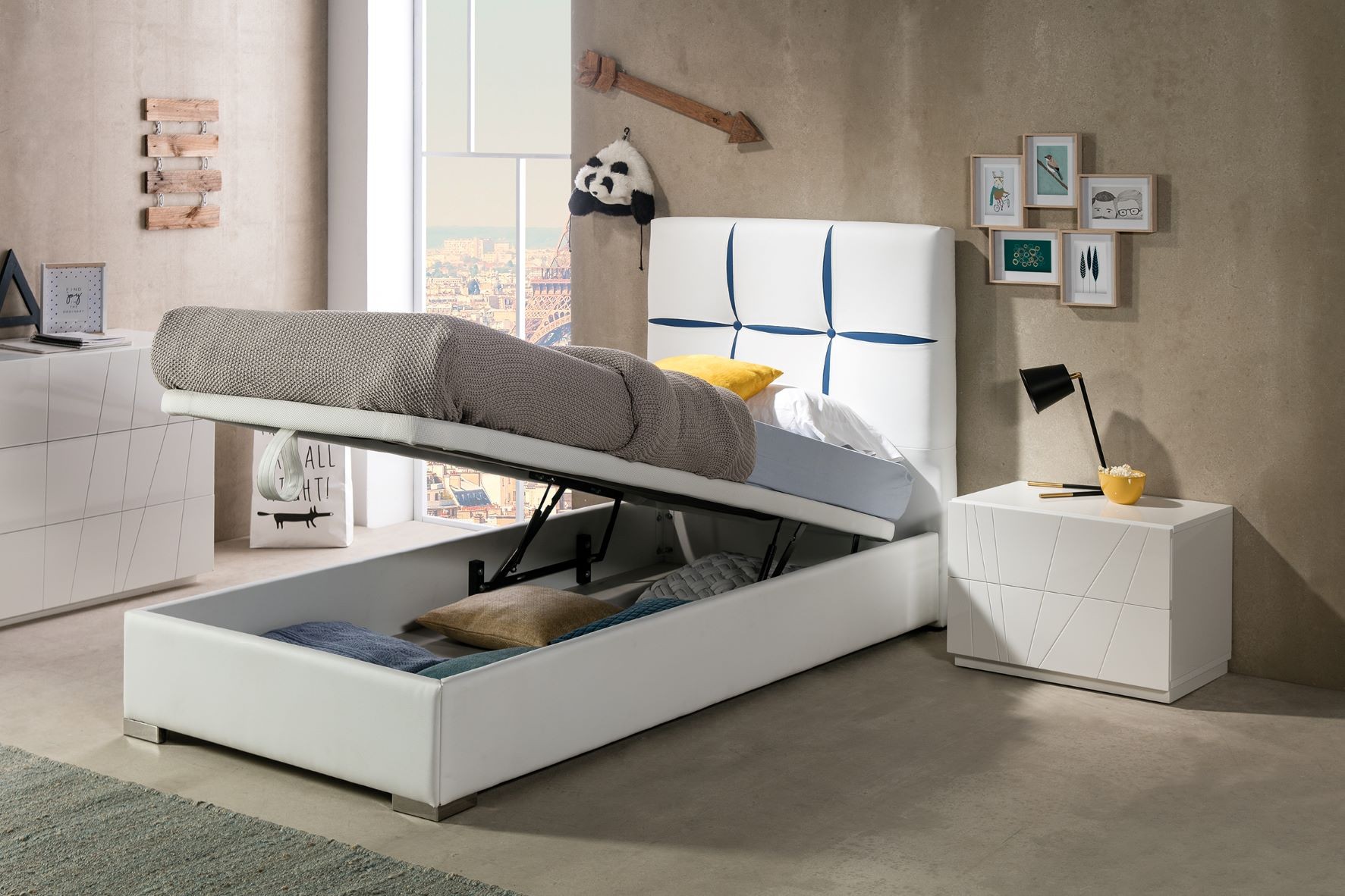 Levně Estila Dizajnová jednolůžková postel Veronica s koženým potahem a s úložným prostorem 90-105cm