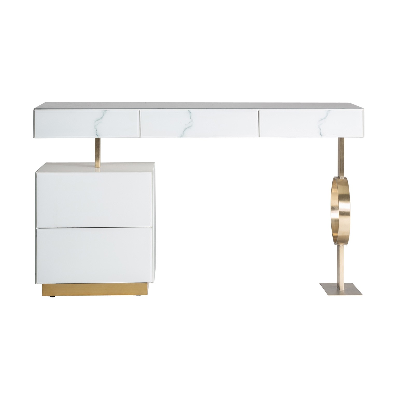 Estila Art-deco luxusní stolek Moraira s mramorovým vzorem a s pěti zásuvkami 140cm