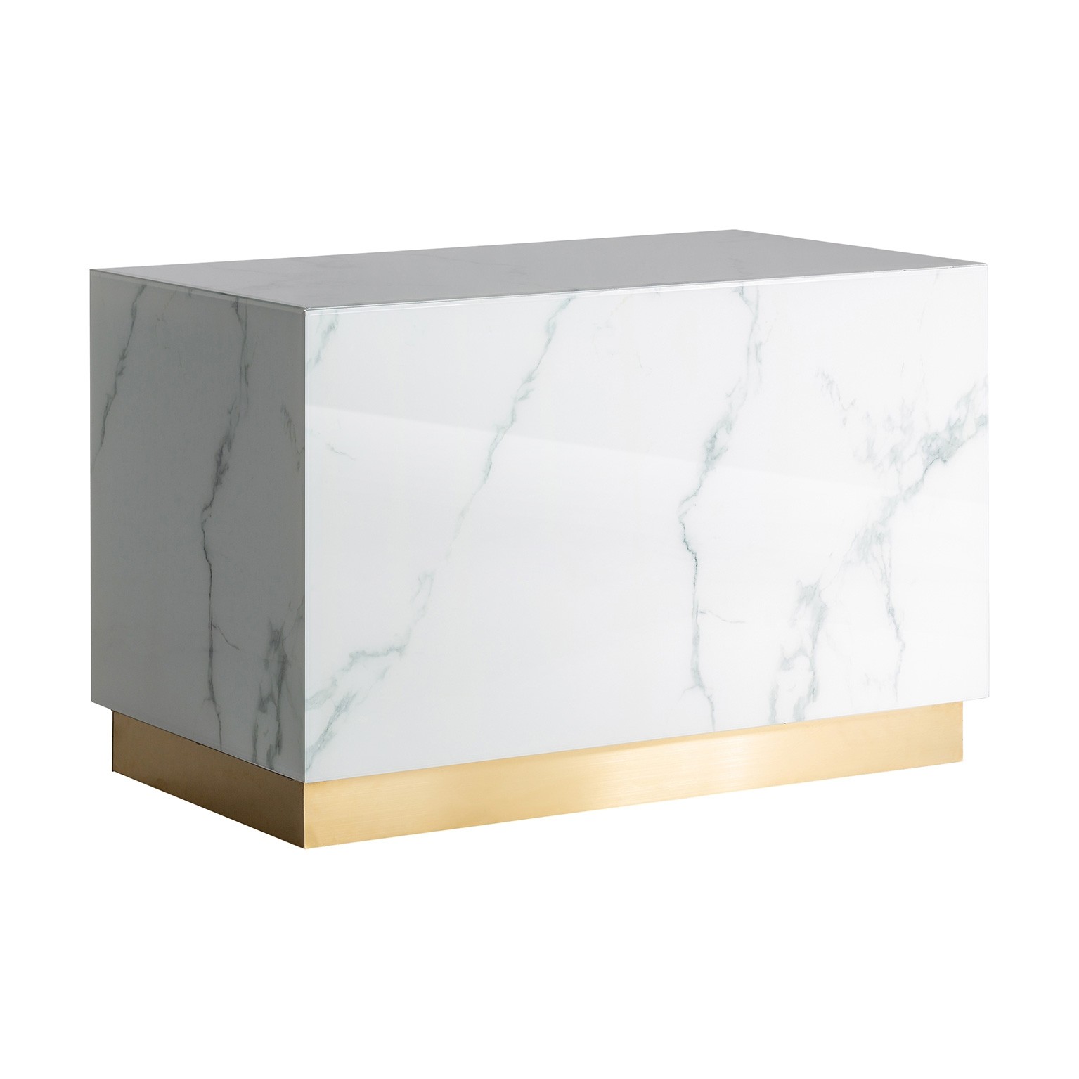 Levně Estila Art-deco moderní kancelářský stůl Moraira bílé barvy s mramorovým efektem a zlatou podstavou 120cm