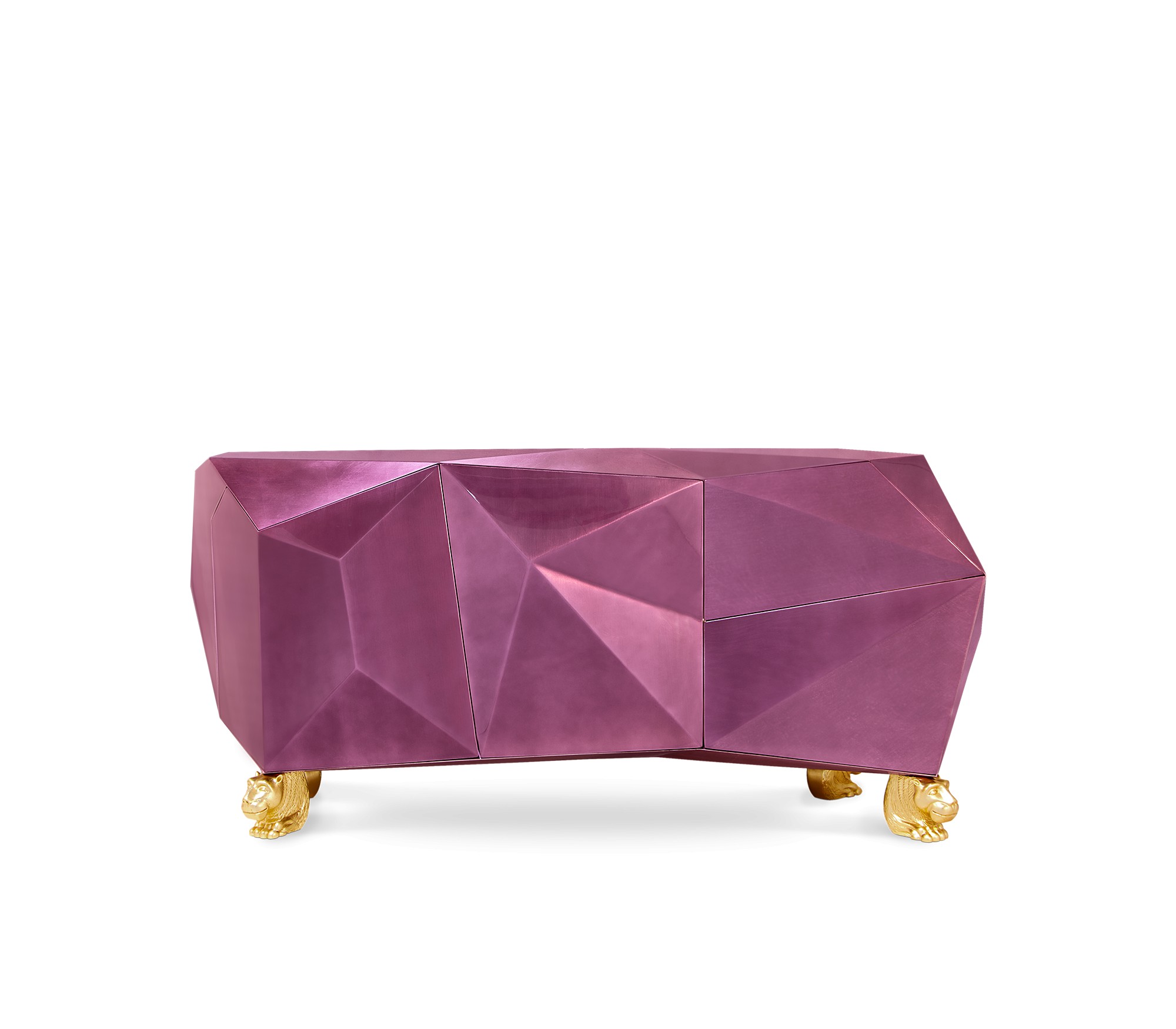 Levně Estila Luxusní ametystově fialová art-deco komoda z masivního dřeva zdobená zlatými listy Diamond | Amethyst