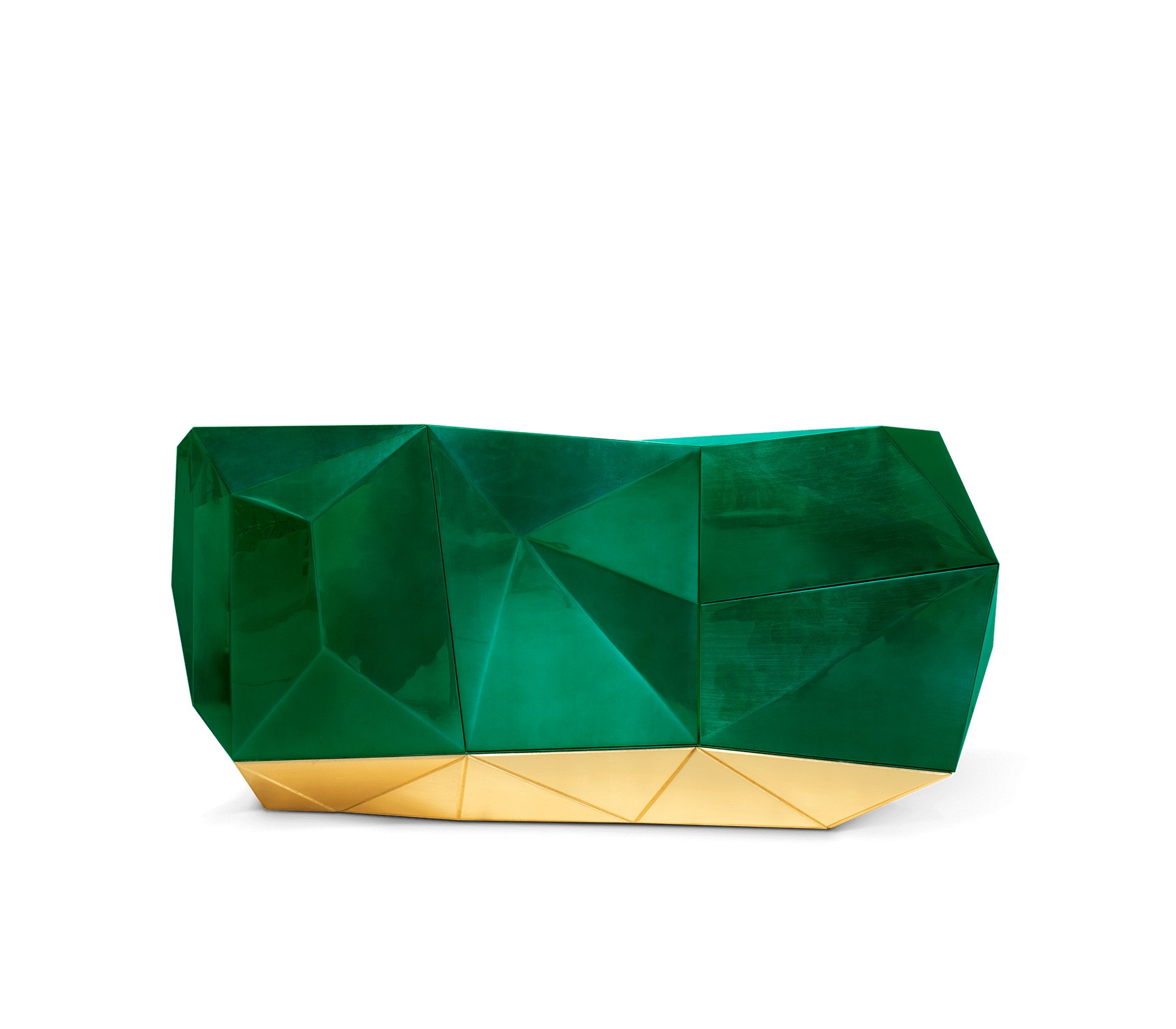 Levně Estila Luxusní moderní postříbřená komoda ve stylu art-deco z masivního dřeva s pozlacenou podstavou Diamond Emerald 185 cm