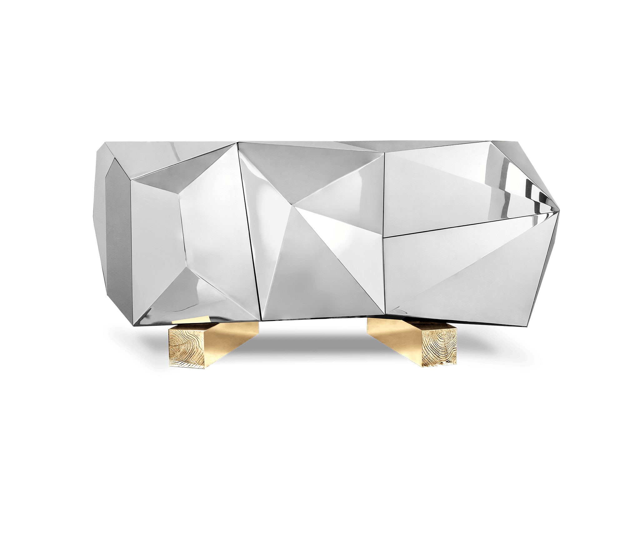 Levně Estila Luxusní stříbrný příborník s lesklým povrchem as pozlacenýma mosaznýma nohama s odlévaným detailem Diamond Pyrite 185 cm