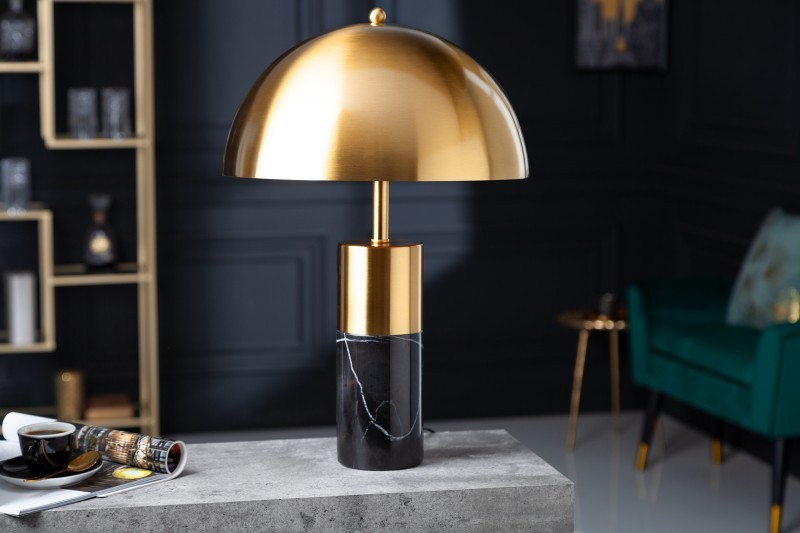 Levně Estila Art-deco moderní stolní lampa Jaspeado v černo-zlaté barvy s kulatým kovovým stínítkem 35cm