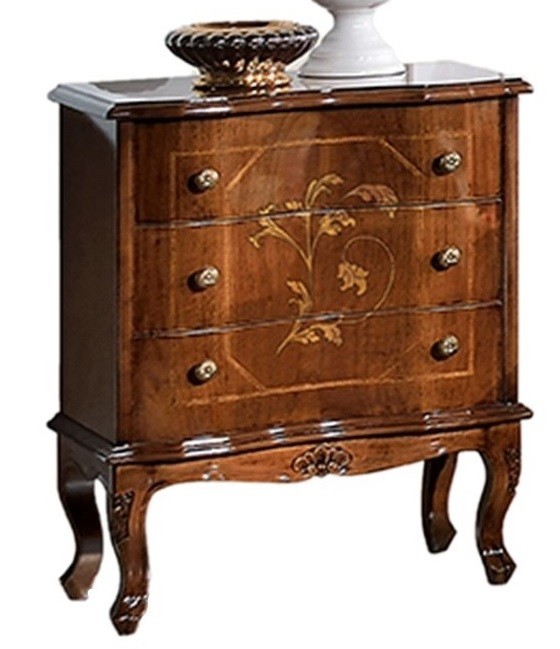 Levně Estila Luxusní klasický noční stolek Clasica se třemi šuplíky z dřevěného masivu s vyřezávanou výzdobou a chippendale nožičkami 77cm
