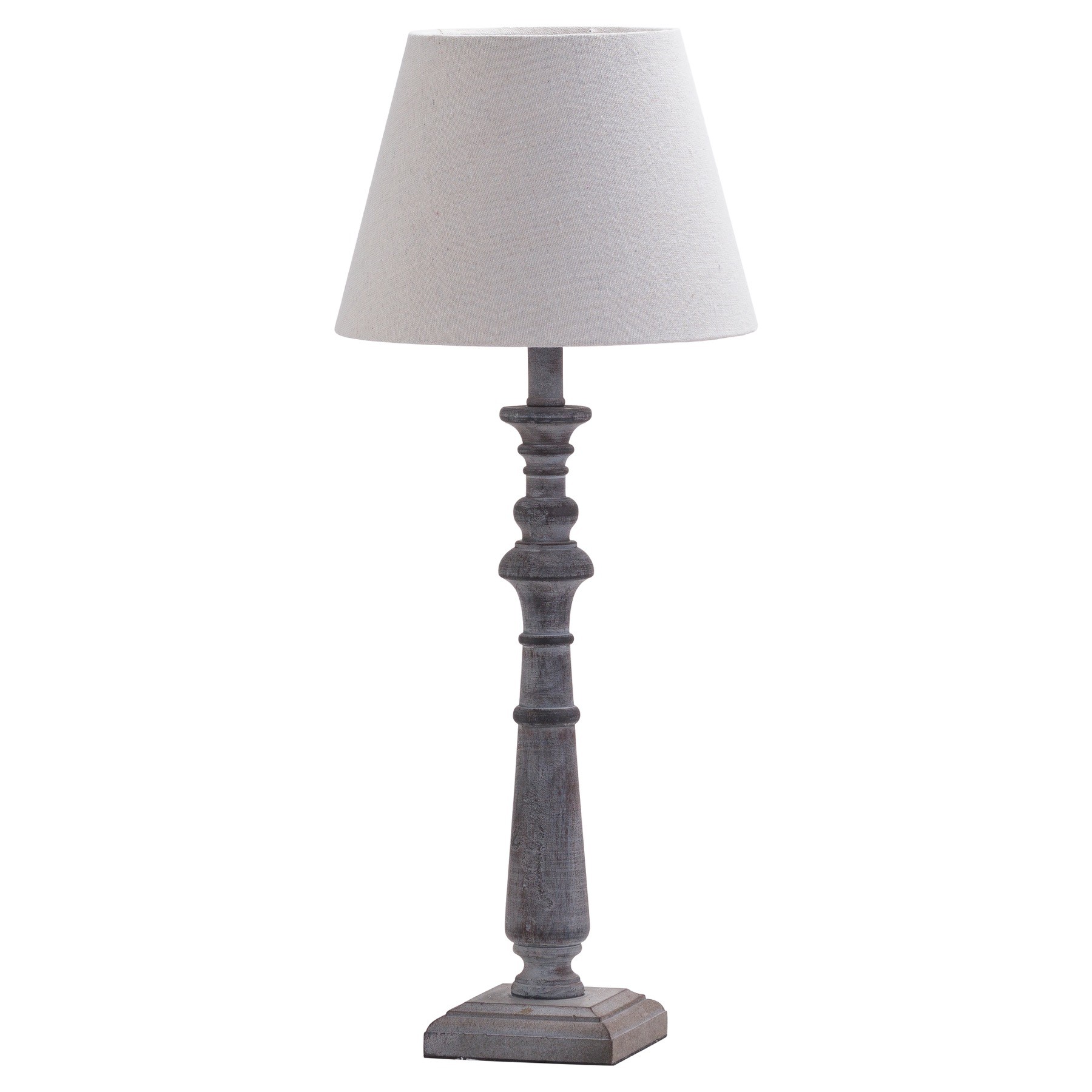 Levně Estila Rustikální stolní lampa Boisé v šedé barvě s béžovým lněným stínidlem 50 cm