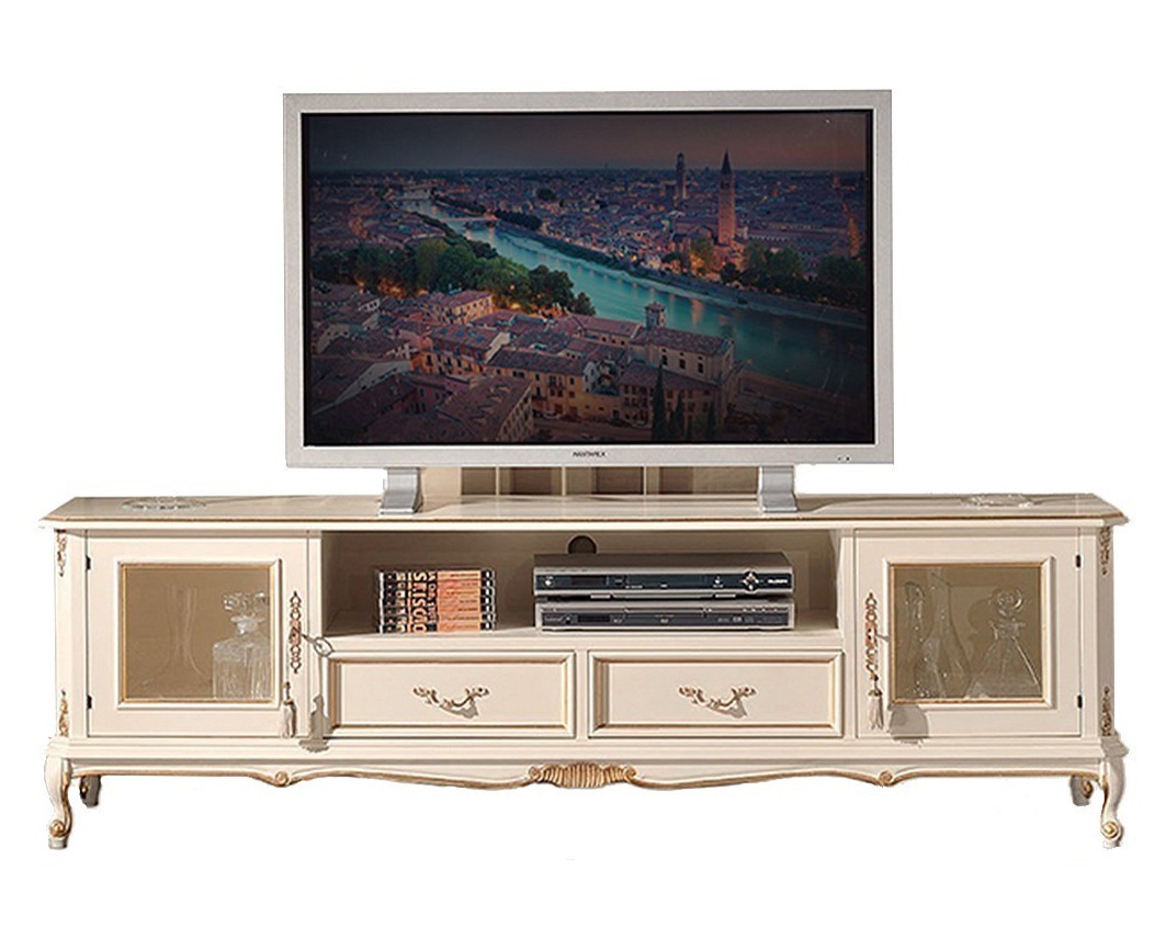 Levně Estila Barokní luxusní TV stolek Emociones s vyřezávanými rustikálními nožičkami 180cm